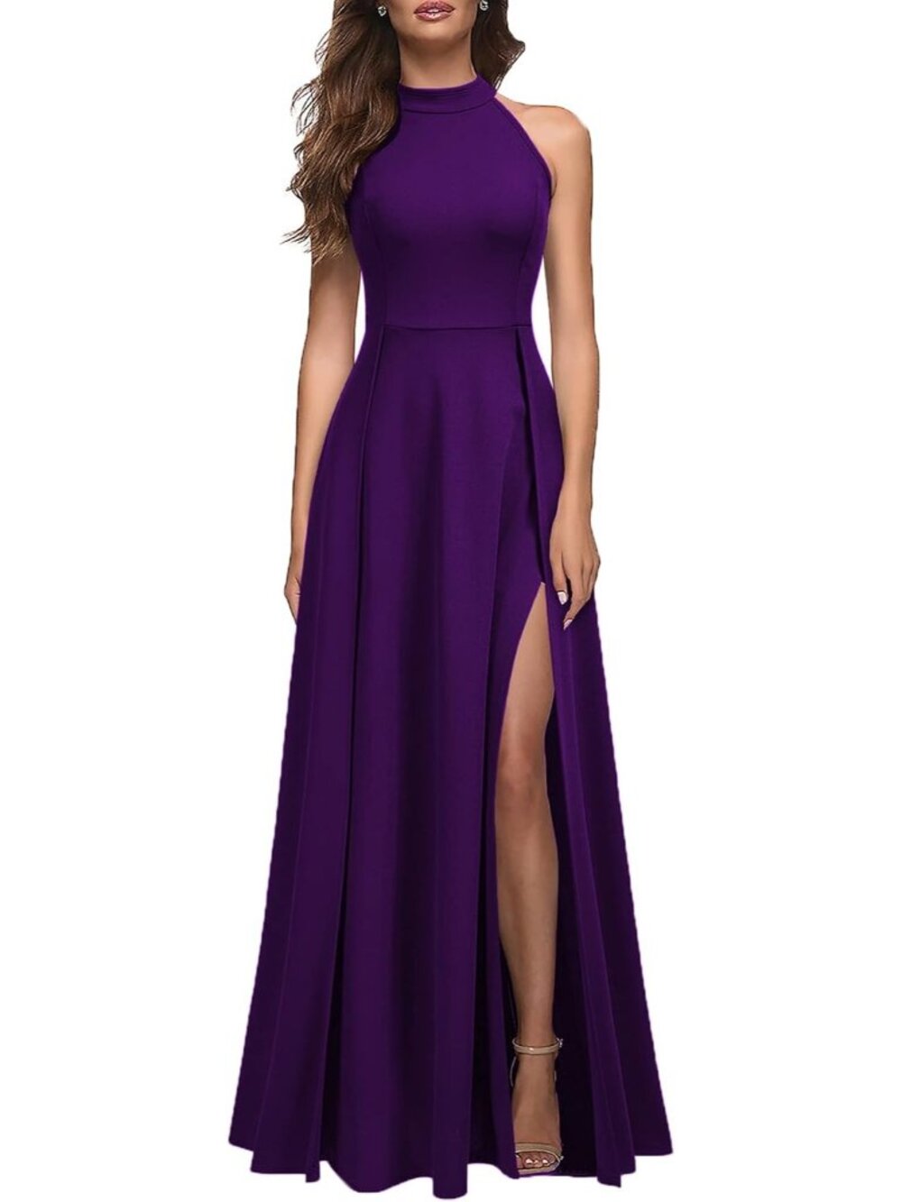 Women's Purple Halter Neck Sexy Split Cocktail Party Formal Long Maxi Dresses